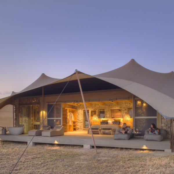 Namiri Plains - Tent exterior at dawn