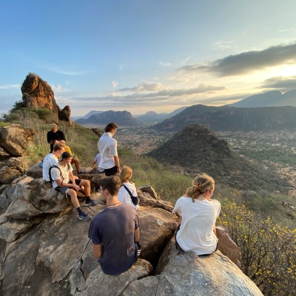 hoto of Laikipia Wilderness Camp in Northern Kenya showing look out point over the mountains during a walking safari