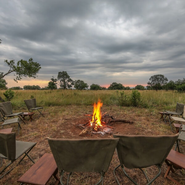 Photo of Serengeti North Wilderness Camp in Tanzania showing fireplace and views