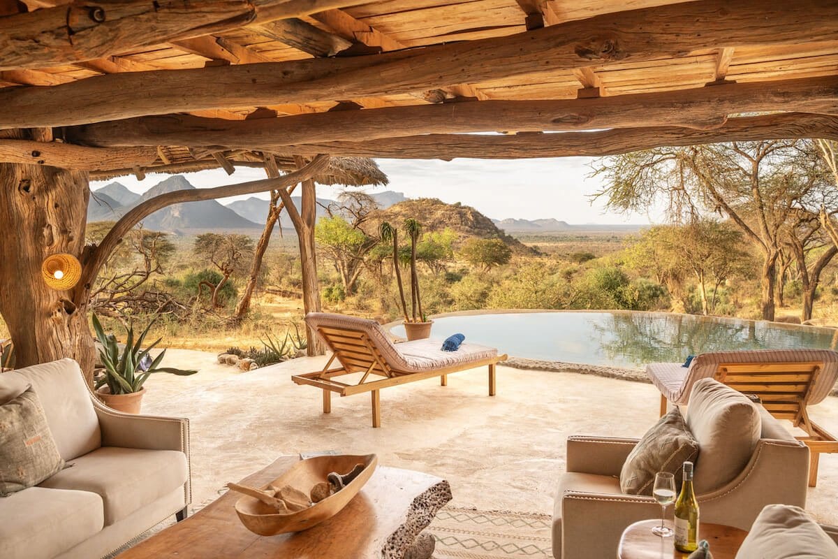 stunning view from the lounge and deck over kenya wilderness at sarara camp, kenya